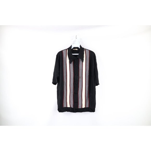 Vintage 50s Rockabilly Mens Medium Striped Panel Knit Collared Button Shirt USA